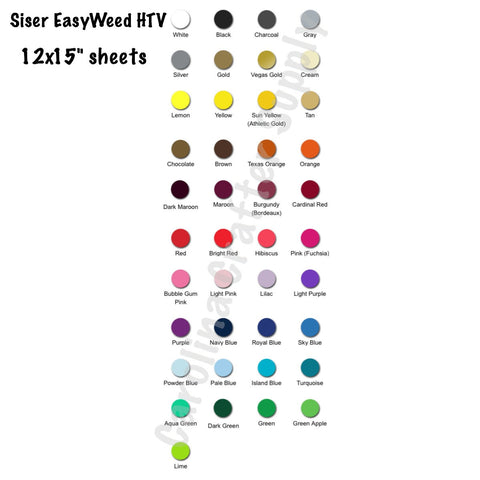 40 Sheet Pack Siser EasyWeed HTV! You Pick The Colors 12x15 Sheets Iron-On Vinyl Heat Transfer Vinyl.