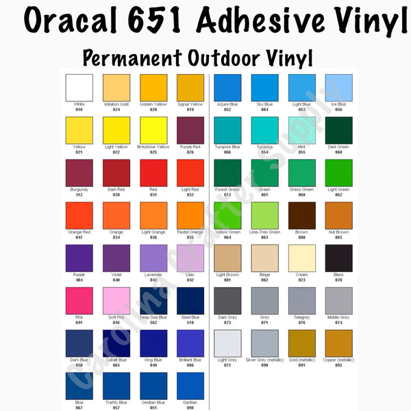 Adhesive Vinyl - 10, 25, 50 Sheets Oracal 651 12x12 Adhesive Vinyl Pi