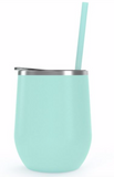 Wine Tumbler - 12 Oz Steel Wine Tumbler, Double Wall Stainless Tumbler with Lid & Straw