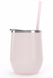 Wine Tumbler - 12 Oz Steel Wine Tumbler, Double Wall Stainless Tumbler with Lid & Straw