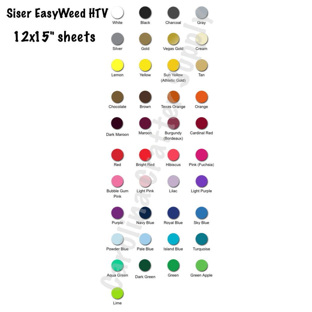 25 Sheet Pack Siser EasyWeed HTV! You Pick The Colors 12x15 Sheets Iro