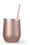 Wine Tumbler - 12 Oz Steel Wine Tumbler, Double Wall Stainless Tumbler with Lid & Straw