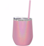 Wine Tumbler - 12 Oz Steel Wine Tumbler, Double Wall Stainless Tumbler with Lid & Straw